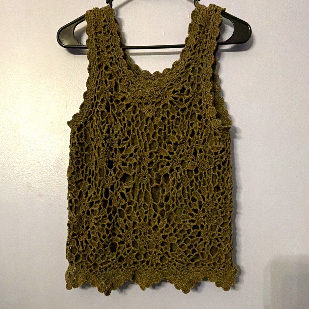 Weathervane 90s VNTG women M Green Crochet Boho Hippie Whimsigoth Fairycore